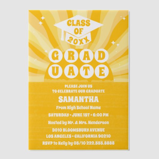 Invitations En Vélin Retro sunshine Graduation Party (Recto)