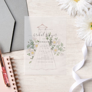 Invitations En Vélin Robe de mariée dessinée à la main Floral Baby Show