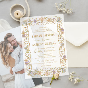 Invitations En Vélin Rococo Revival Élégant Mariage Floral Vintage