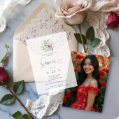 Invitations En Vélin Romantic Red Floral Floral Boho Quinceañera