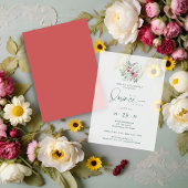 Invitations En Vélin Romantic Red Floral Floral Boho Quinceañera