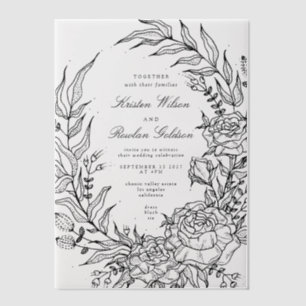 Invitations En Vélin Romantique classique noir Mariage de couronne de f
