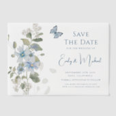 Invitations En Vélin Romantique Dusty Blue Floral Enregistrer la date M (Recto)