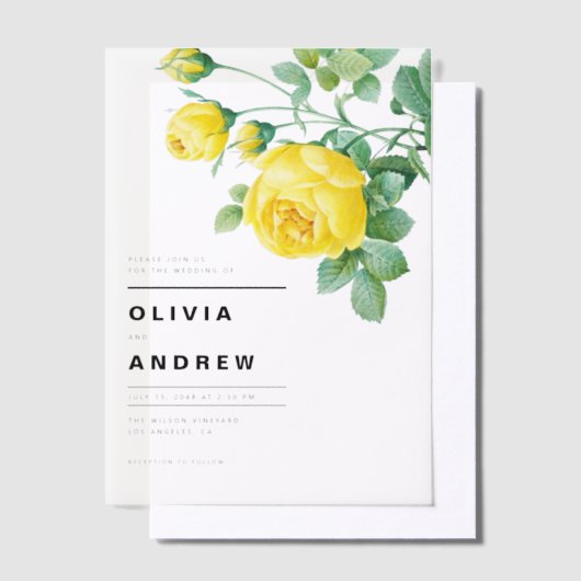 Invitations En Vélin Romantique Roses Jaunes Mariage botanique (Compenser)