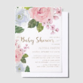Invitations En Vélin Rose Blanc Floral Verdure bébé fille (Compenser)