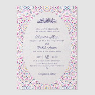 Invitations En Vélin Rose Classique Violet Bleu Bijou Or Mariage Musulm