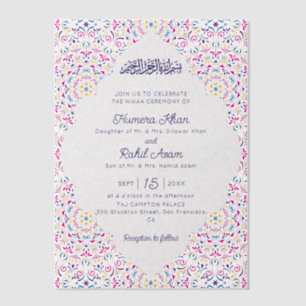 Invitations En Vélin Rose Classique Violet Bleu Bijou Or Mariage Musulm