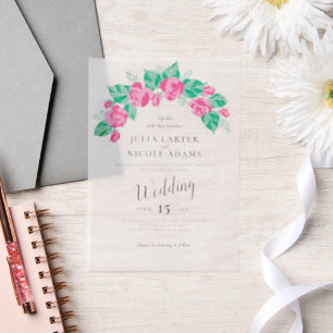 Invitations En Vélin Rose Vert Rose Pétales Fleurs Jardin Mariage