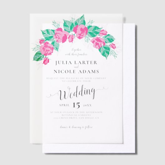 Invitations En Vélin Rose Vert Rose Pétales Fleurs Jardin Mariage (Compenser)