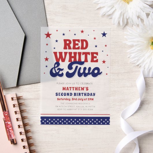 Invitations En Vélin Rouge, Blanc & Deux 4 Juillet 2 Anniversaire (Mariage)