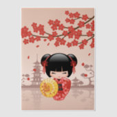 Invitations En Vélin Rouge Sakura Kokeshi Poupée Japonaise Geisha Insér (Recto)
