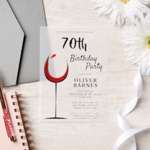 Invitations En Vélin Rustic Red Wine 70e fête d'anniversaire