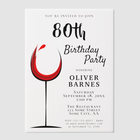 Invitations En Vélin Rustic Red Wine 80e fête d'anniversaire (Recto)