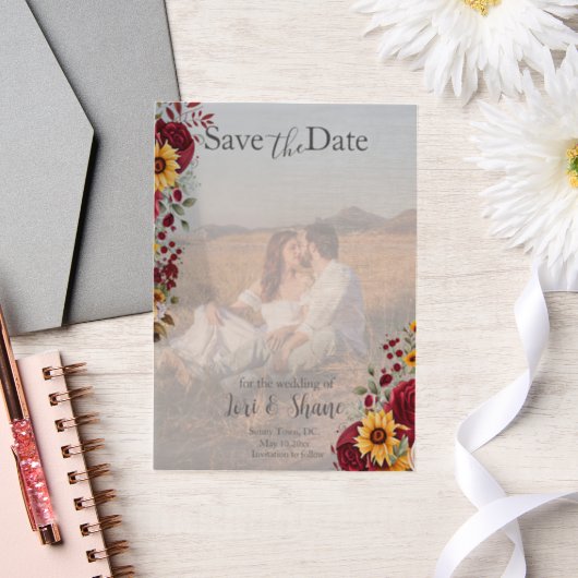 Invitations En Vélin Rustic Rose et Aster Enregistrer la date (Mariage)