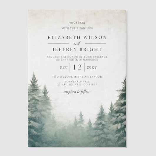 Invitations En Vélin Rustic Winter Mountains Mariage (Recto)