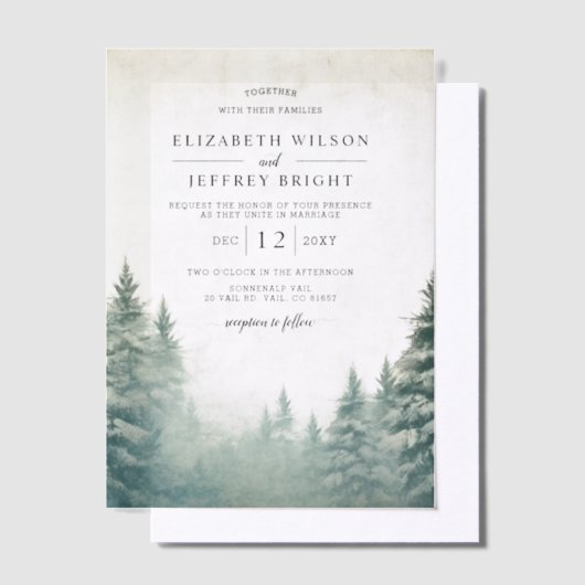 Invitations En Vélin Rustic Winter Mountains Mariage (Compenser)