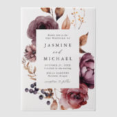 Invitations En Vélin Rustique Automne Marsala Floral Frame Mariage (Recto)