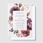 Invitations En Vélin Rustique Automne Marsala Floral Frame Mariage (Compenser)