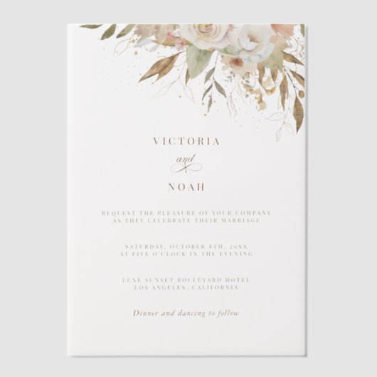 Invitations En Vélin Rustique Automne Rose Botanique (Recto)