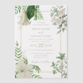 Invitations En Vélin Rustique blanc vert aquarelle Mariage or Floral (Recto)