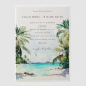 Invitations En Vélin Sable Tropical Beach Aquarelle Palm Trees Mariage (Recto)