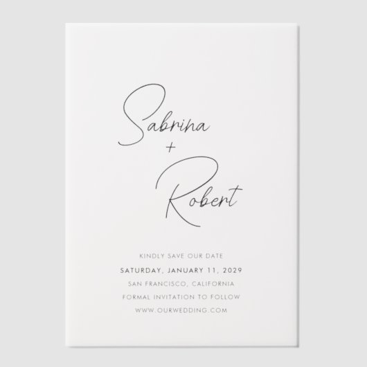 Invitations En Vélin Sabrina Mariage moderne Enregistrer la date (Recto)