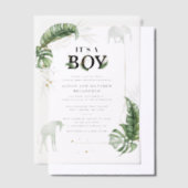 Invitations En Vélin Safari Jungle Elephant Giraffe Baby shower garçon (Compenser)