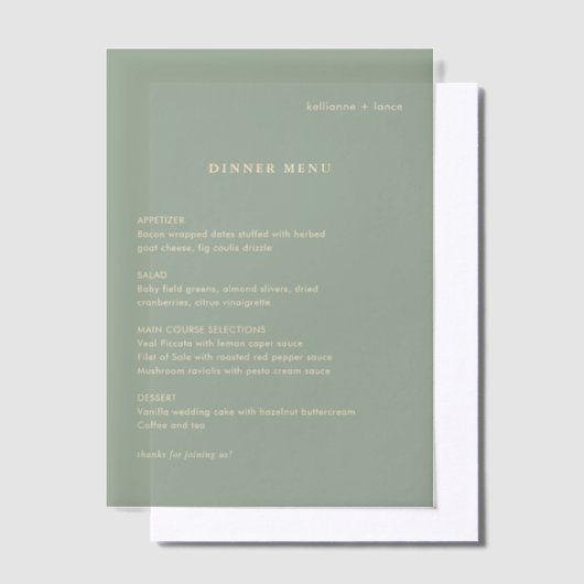 Invitations En Vélin Sage Green Simple Modern Wedding Menu (Compenser)
