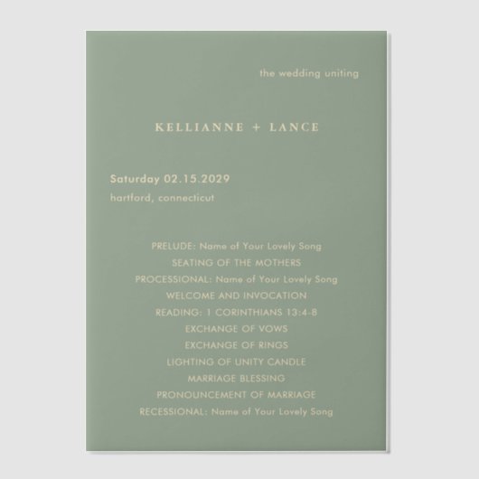 Invitations En Vélin Sage Green Simple Modern Wedding Program (Recto)