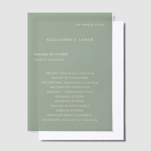 Invitations En Vélin Sage Green Simple Modern Wedding Program (Compenser)