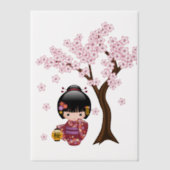 Invitations En Vélin Sakura Kokeshi poupée mignonne Japonaise Geisha In (Recto)
