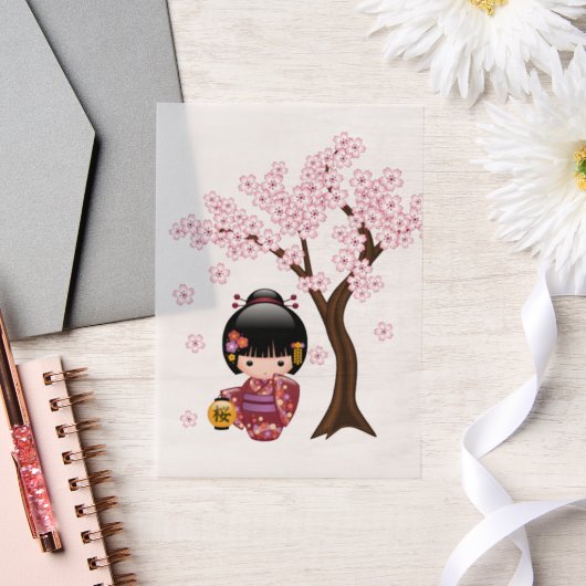 Invitations En Vélin Sakura Kokeshi poupée mignonne Japonaise Geisha In (Mariage)
