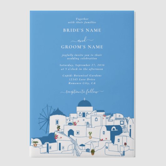 Invitations En Vélin Santorin Destination Mariage de l'île grecque (Recto)