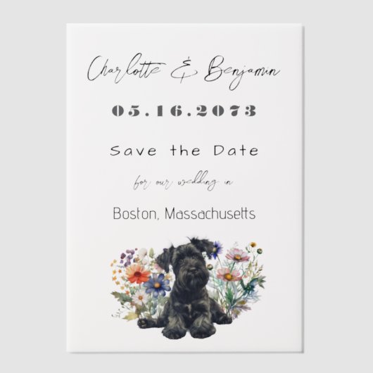 Invitations En Vélin Schnauzer Chien et Fleurs sauvages Enregistrer la (Recto)