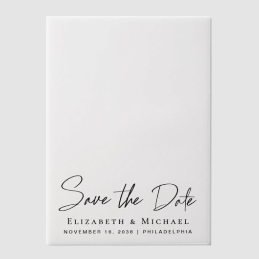 Invitations En Vélin Script chic Enregistrer la date de superposition d (Recto)