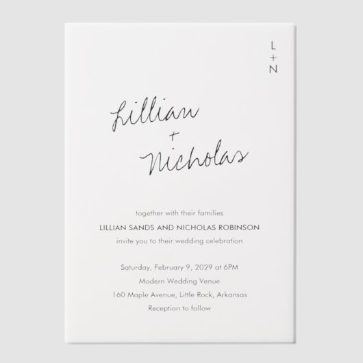 Invitations En Vélin Script contemporain Mariage moderne (Recto)