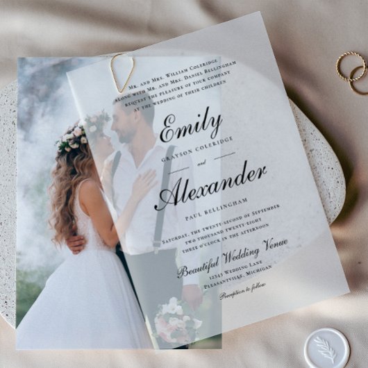 Invitations En Vélin Script élégant Mariage noir blanc