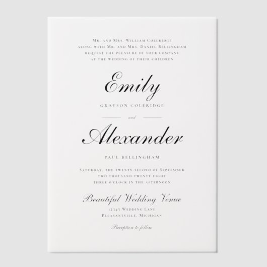 Invitations En Vélin Script élégant Mariage noir blanc (Recto)