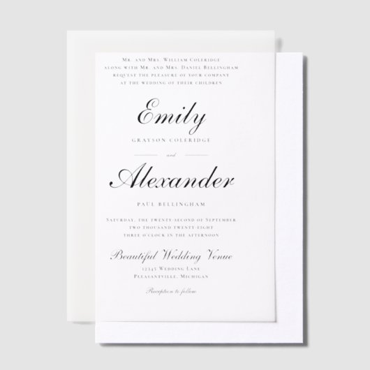 Invitations En Vélin Script élégant Mariage noir blanc (Compenser)