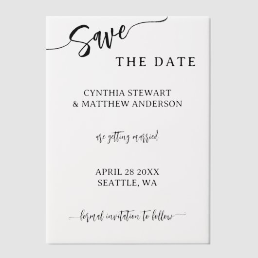 Invitations En Vélin Script Enregistrer la date (Recto)