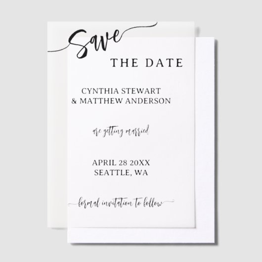 Invitations En Vélin Script Enregistrer la date (Compenser)