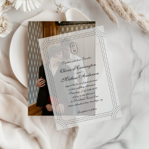 Invitations En Vélin Script formel avec Mariage de monogramme de cadre 