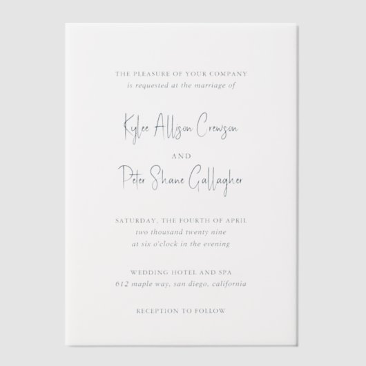Invitations En Vélin Script manuscrit Gris moderne Élégant Mariage (Recto)