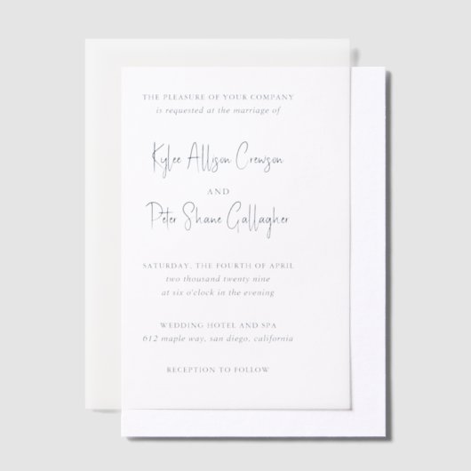 Invitations En Vélin Script manuscrit Gris moderne Élégant Mariage (Compenser)