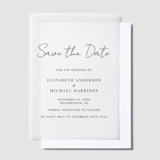 Invitations En Vélin Script moderne minimal Enregistrer la superpositio (Compenser)