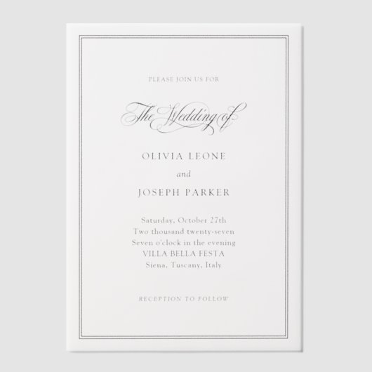 Invitations En Vélin Script noir | Mariage classique italien d'élégance (Recto)