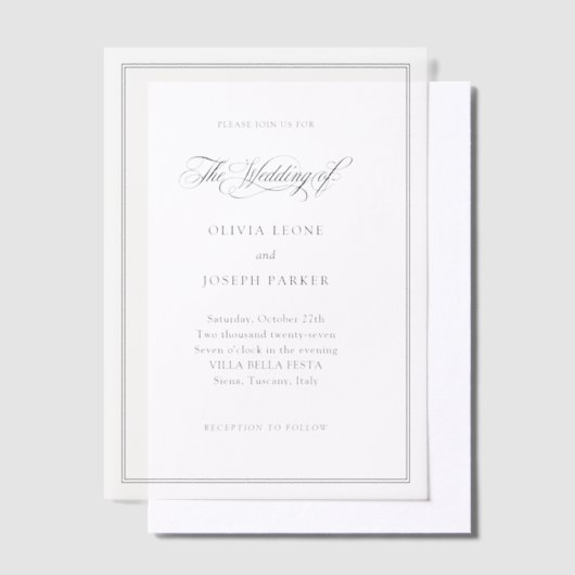 Invitations En Vélin Script noir | Mariage classique italien d'élégance (Compenser)