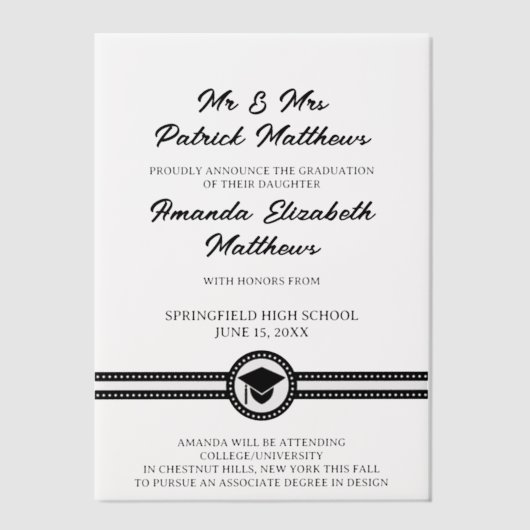 Invitations En Vélin Script noir simple et élégant Graduation moderne (Recto)