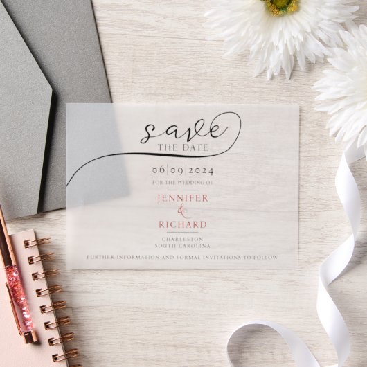 Invitations En Vélin Script rouge minimal simple avec Mariage blanc pho (Mariage)