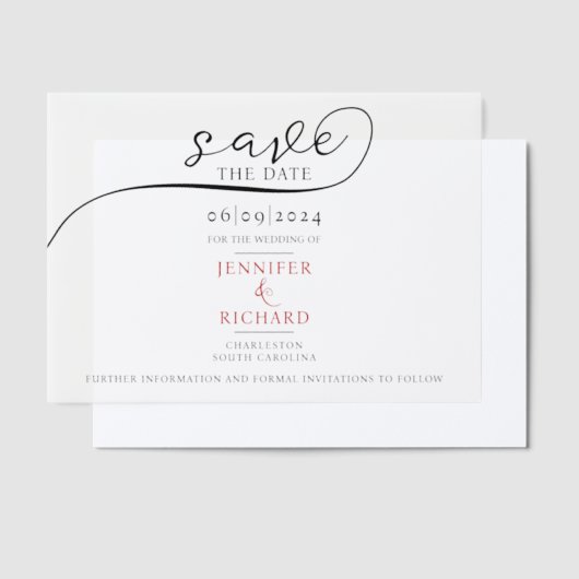 Invitations En Vélin Script rouge minimal simple avec Mariage blanc pho (Compenser)